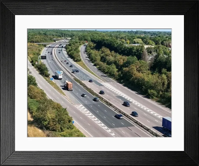 Framed Print : M11 motorway junction aerial drone Essex UK Framed Print : M11 motorway junction aerial drone Essex UK
