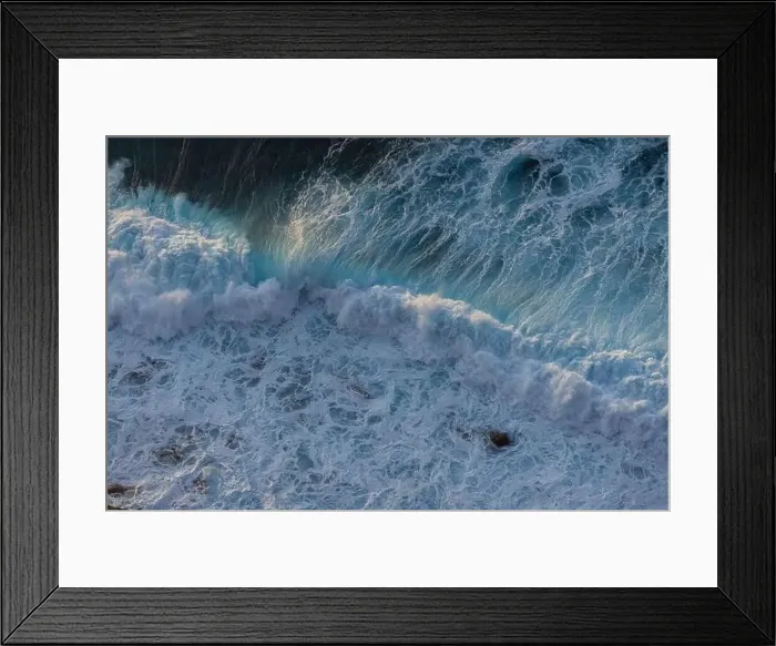 Framed Print : Great waves in the Atlantic Ocean that are illuminated by the sun and therefore shine so beautifully Framed Print : Great waves in the Atlantic Ocean that are illuminated by the sun and therefore shine so beautifully