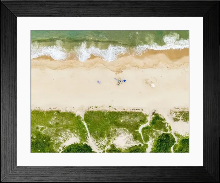 Framed Print : Aerial view of a Kirks Beach in Montauk, NY