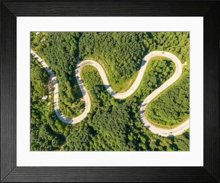 Framed Print : Drone view of the winding road from Domanic Town of Kutahya to Inegol direction