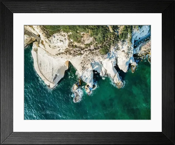 Framed Print : High resolution drone panoramic image of Rosh HaNikra- the northernmost point separating the border between Israel; Framed Print : High resolution drone panoramic image of Rosh HaNikra- the northernmost point separating the border between Israel;