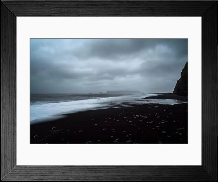 Framed Print : Black Sand Beach in Iceland. White waves crash onto the inky Icelandic shore Framed Print : Black Sand Beach in Iceland. White waves crash onto the inky Icelandic shore