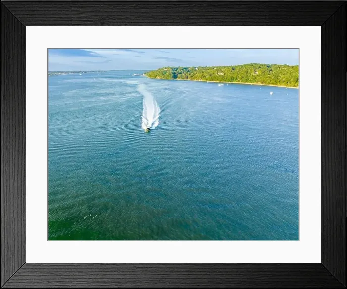 Framed Print : motor yacht underway of shelter island, ny