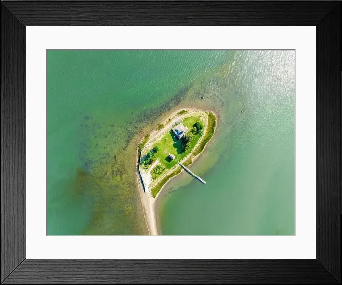 Framed Print : aerial view of taylors island, shelter island, ny