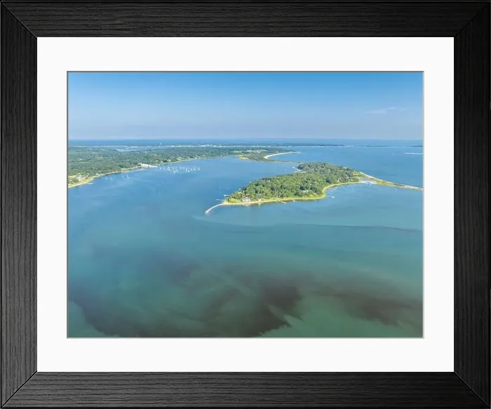 Framed Print : aerial view of coecles harbor and little ram island