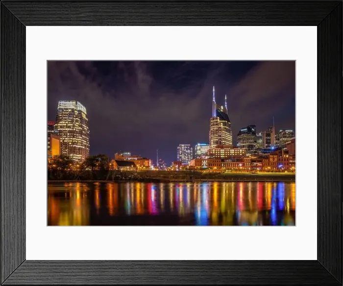 Framed Print : Colorful Nashville night time reflection