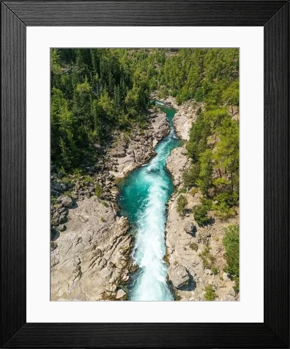 Framed Print : Aerial drone shot of Koprucay river from Koprulu Canyon in Manavgat, Antalya, Turkey Framed Print : Aerial drone shot of Koprucay river from Koprulu Canyon in Manavgat, Antalya, Turkey