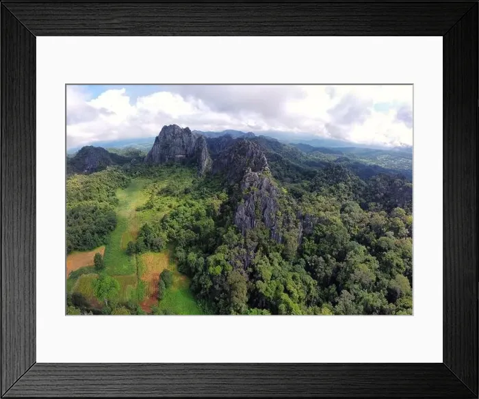 Framed Print : High-angle shot from a drone Beautiful limestone mountain Tourist Attractions in Loei Province Framed Print : High-angle shot from a drone Beautiful limestone mountain Tourist Attractions in Loei Province