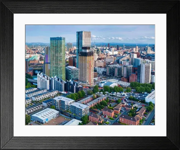 Framed Print : Manchester Cityscape, aerial image Framed Print : Manchester Cityscape, aerial image