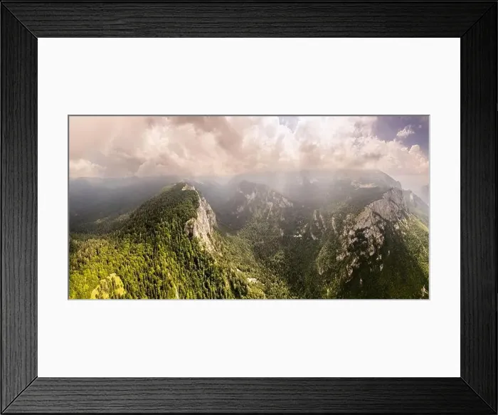 Framed Print : Balkan aerial mountains panorama with clouds and green forests, Maglic, Bosnia and Herzegovina Framed Print : Balkan aerial mountains panorama with clouds and green forests, Maglic, Bosnia and Herzegovina