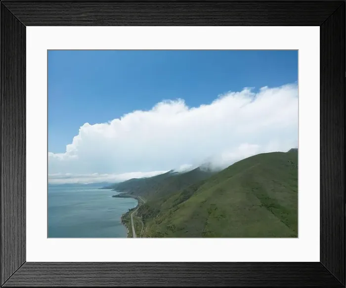 Framed Print : Aerial view seashore with mountain Framed Print : Aerial view seashore with mountain