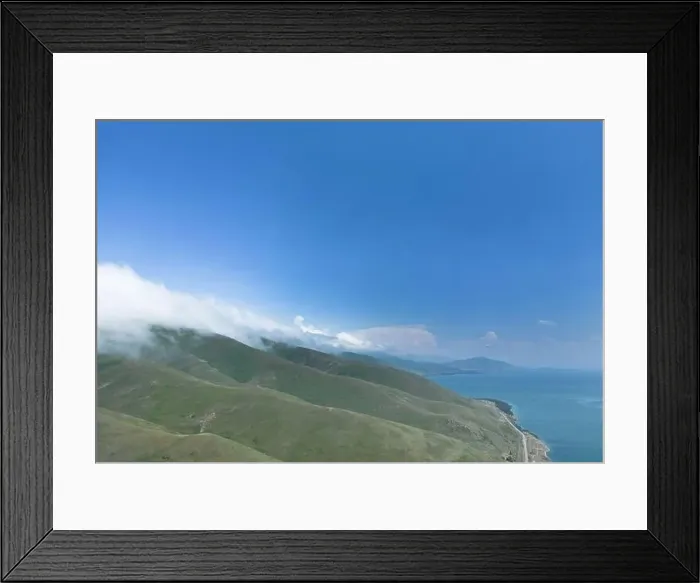 Framed Print : Aerial view seashore with mountain Framed Print : Aerial view seashore with mountain