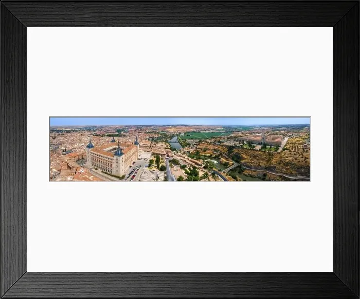 Framed Print : A panoramic aerial view of Toledo with the Alcazar fortress and Tagus River