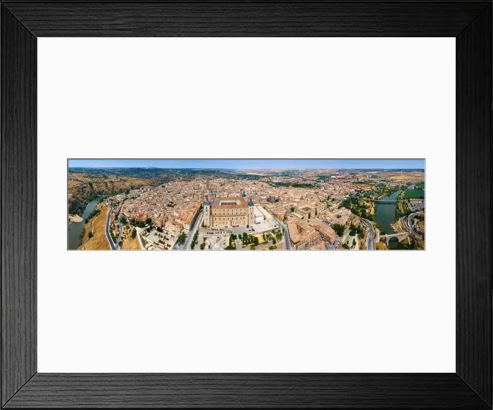 Framed Print : A panoramic aerial view of Toledo with the Alcazar fortress and Tagus River Framed Print : A panoramic aerial view of Toledo with the Alcazar fortress and Tagus River