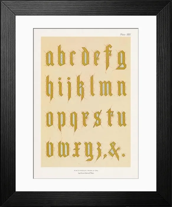 Framed Print : Medieval alphabet of gothic characters Framed Print : Medieval alphabet of gothic characters