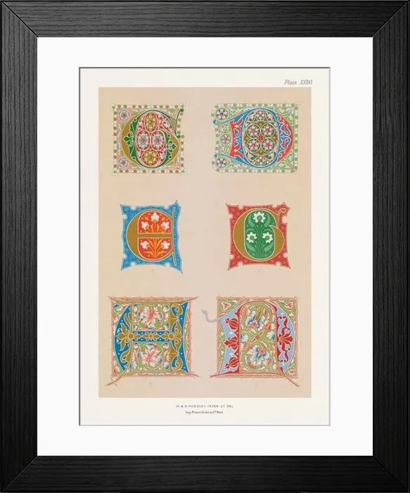 Framed Print : Medieval alphabet. 14th and 15th century illuminated initials Framed Print : Medieval alphabet. 14th and 15th century illuminated initials