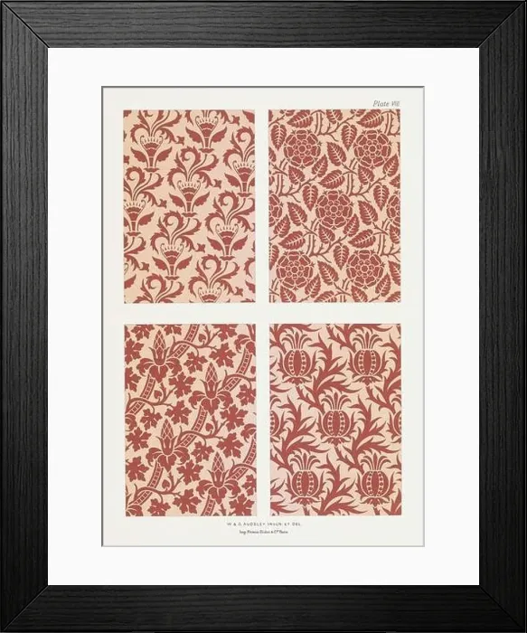 Framed Print : Medieval Floral Pattern. Brocade patterns in one color upon a light ground Framed Print : Medieval Floral Pattern. Brocade patterns in one color upon a light ground