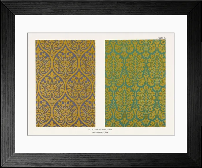Framed Print : Medieval Floral Pattern. Brocade patterns in gold upon dark grounds Framed Print : Medieval Floral Pattern. Brocade patterns in gold upon dark grounds
