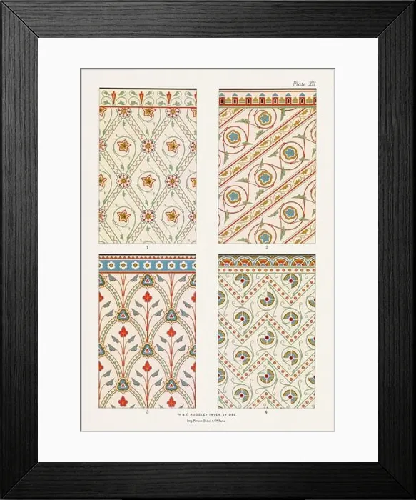Framed Print : Medieval floral patterns in rich colors upon light grounds Framed Print : Medieval floral patterns in rich colors upon light grounds