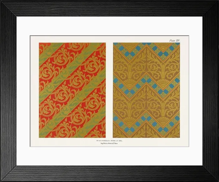 Framed Print : Medieval floral patterns in gold on rich coloured grounds Framed Print : Medieval floral patterns in gold on rich coloured grounds