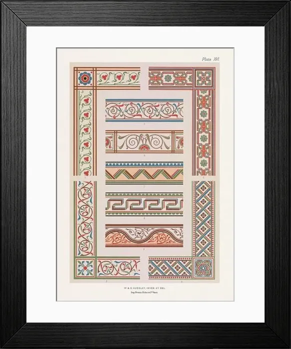 Framed Print : Medieval bands and borders in rich colors upon light grounds Framed Print : Medieval bands and borders in rich colors upon light grounds