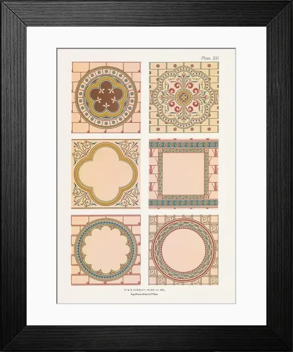 Framed Print : Medieval ornamental medallions in gold and rich colors on light grounds Framed Print : Medieval ornamental medallions in gold and rich colors on light grounds