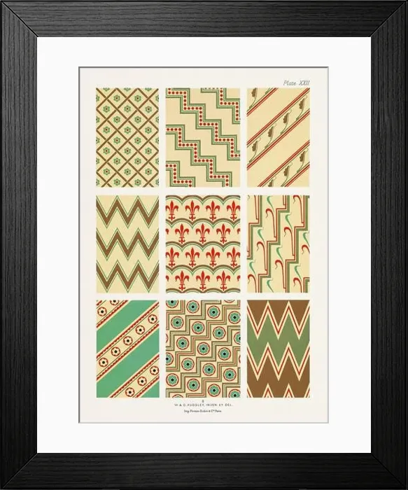 Framed Print : Medieval spiral and zig-zag patterns Framed Print : Medieval spiral and zig-zag patterns