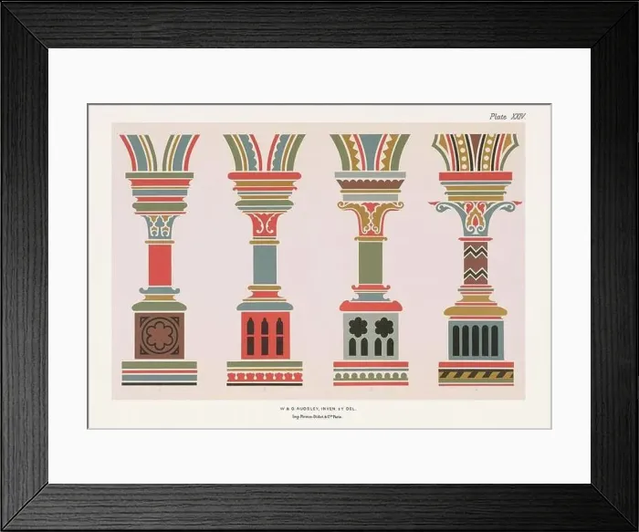 Framed Print : Medieval ornaments. Colorful pillars, arch mouldings and strings Framed Print : Medieval ornaments. Colorful pillars, arch mouldings and strings