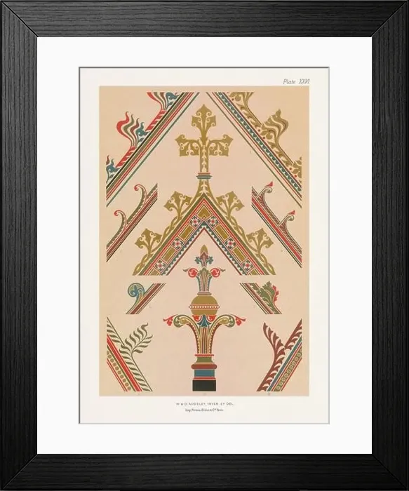 Framed Print : Medieval designs. Finials, crockets and mouldings in rich colors and gold Framed Print : Medieval designs. Finials, crockets and mouldings in rich colors and gold