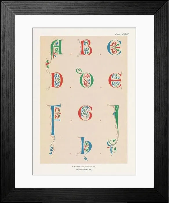 Framed Print : Medieval alphabet. 12th century alphabet of initial letters Framed Print : Medieval alphabet. 12th century alphabet of initial letters