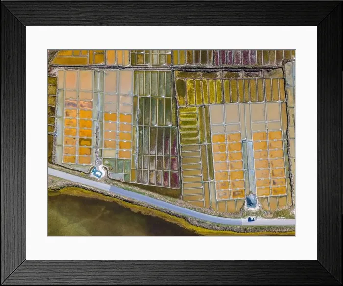 Framed Print : Aerial drone photo of the Guerande Salt Marshes in Bretagne, France Framed Print : Aerial drone photo of the Guerande Salt Marshes in Bretagne, France