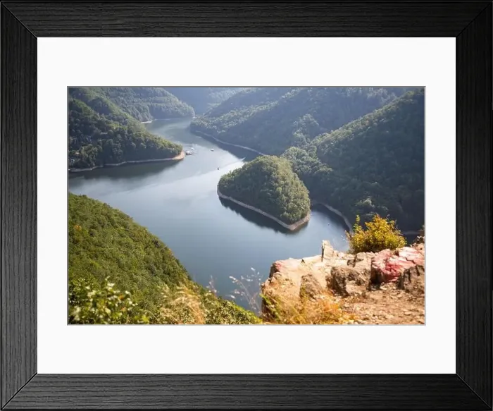 Framed Print : aerial view of lake in pine forest Framed Print : aerial view of lake in pine forest