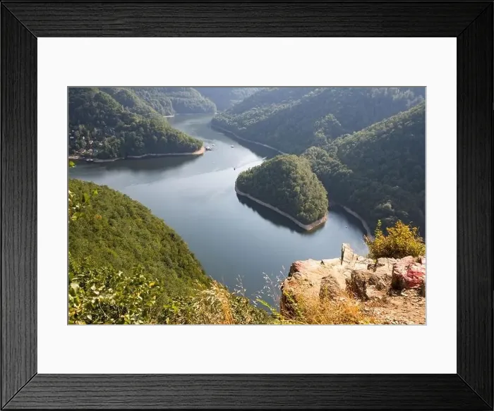 Framed Print : aerial view of lake in pine forest Framed Print : aerial view of lake in pine forest