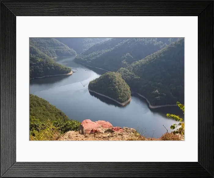Framed Print : aerial view of lake in pine forest Framed Print : aerial view of lake in pine forest