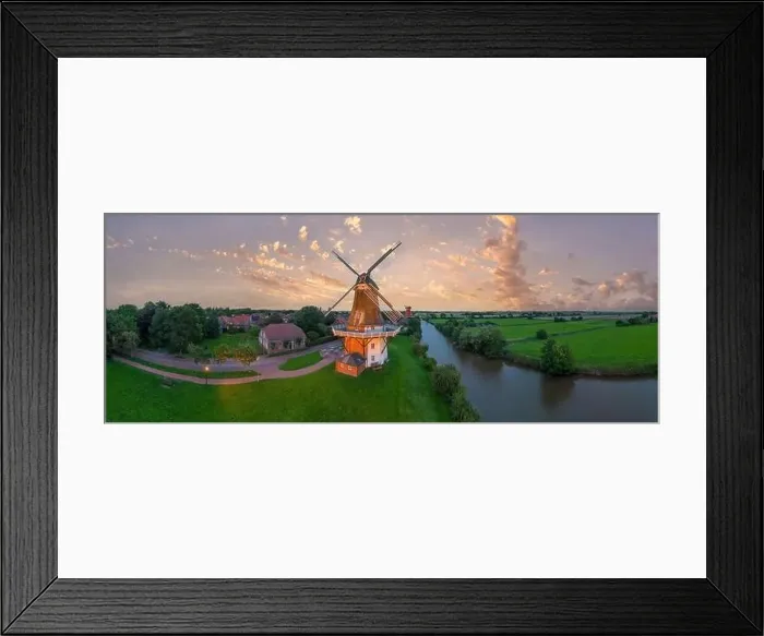 Framed Print : Aerial view of twin mills at Alte Greetsieler Sieltief, Greetsiel, Lower Saxony, Germany, Europe Framed Print : Aerial view of twin mills at Alte Greetsieler Sieltief, Greetsiel, Lower Saxony, Germany, Europe