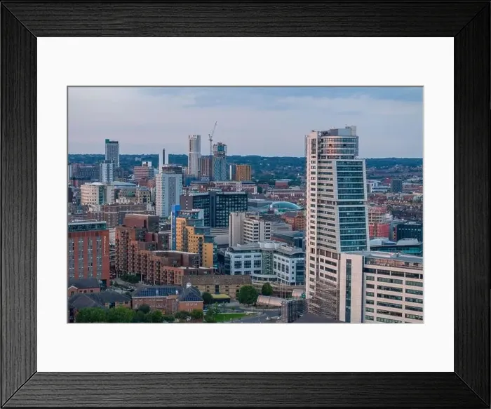 Framed Print : Leeds West Yorkshire university city centre. Aerial View of the city centre and skyline Framed Print : Leeds West Yorkshire university city centre. Aerial View of the city centre and skyline
