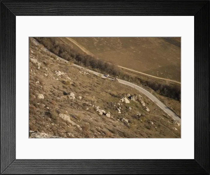Framed Print : Car top view of the autumn road Framed Print : Car top view of the autumn road