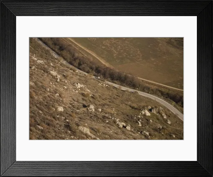 Framed Print : Car top view of the autumn road Framed Print : Car top view of the autumn road