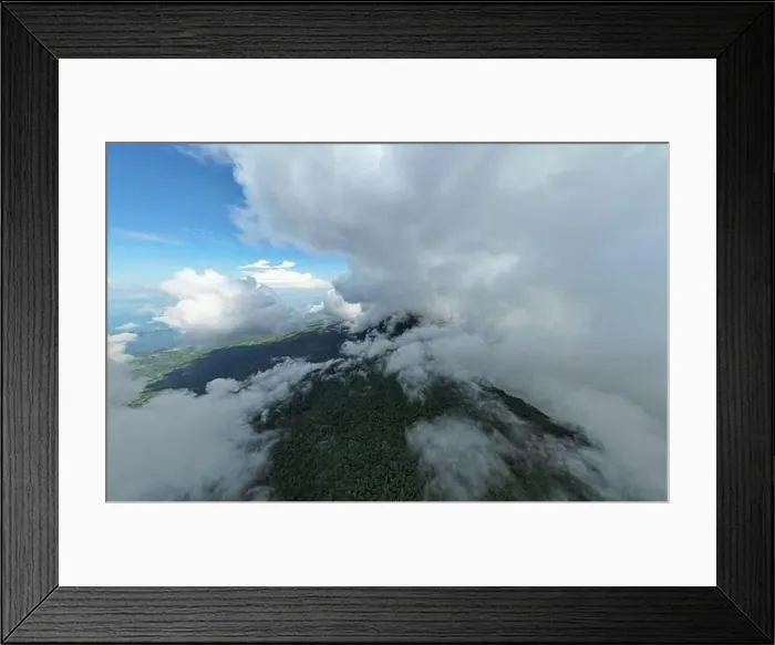 Framed Print : Clouds around Mombacho volcano in Nicaragua aerial drone view Framed Print : Clouds around Mombacho volcano in Nicaragua aerial drone view