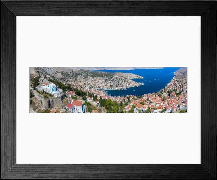 Framed Print : Colorful houses village in Symi island, Dodecanese islands, Greece Framed Print : Colorful houses village in Symi island, Dodecanese islands, Greece