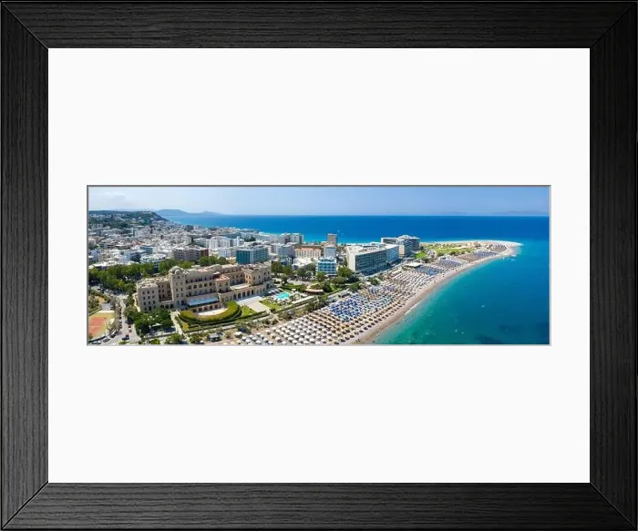 Framed Print : Aerial view of Elli beach on Rhodes island, Dodecanese, Greece, Europe Framed Print : Aerial view of Elli beach on Rhodes island, Dodecanese, Greece, Europe