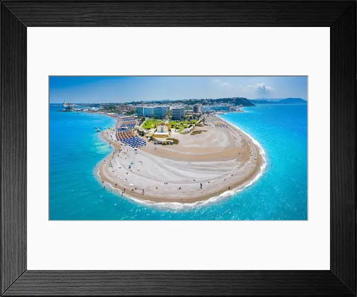 Framed Print : Aerial view of Elli beach on Rhodes island, Dodecanese, Greece, Europe Framed Print : Aerial view of Elli beach on Rhodes island, Dodecanese, Greece, Europe