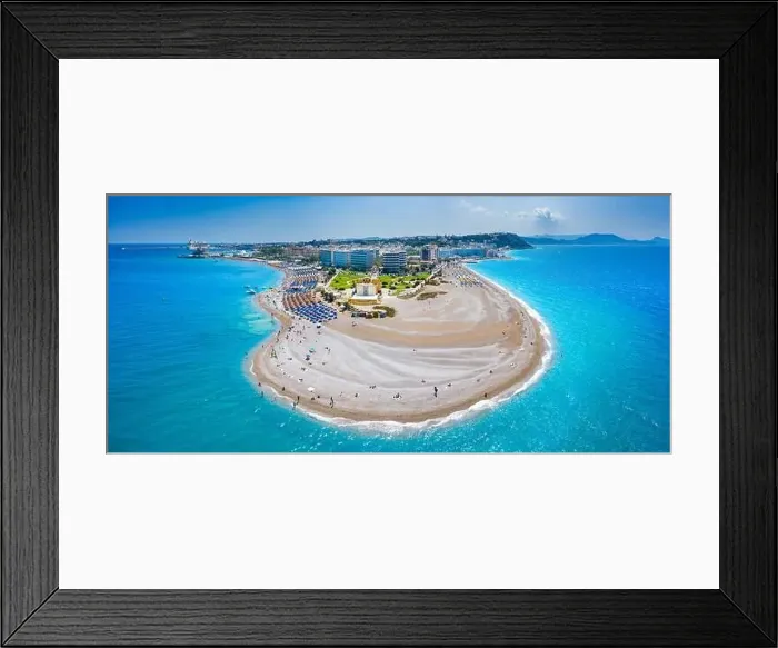 Framed Print : Aerial view of Elli beach on Rhodes island, Dodecanese, Greece, Europe Framed Print : Aerial view of Elli beach on Rhodes island, Dodecanese, Greece, Europe
