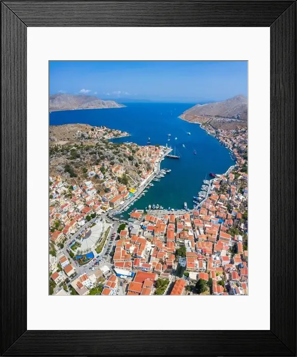 Framed Print : Colorful houses village in Symi island, Dodecanese islands, Greece Framed Print : Colorful houses village in Symi island, Dodecanese islands, Greece