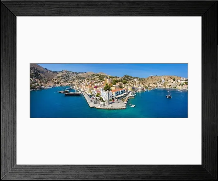 Framed Print : Colorful houses village in Symi island, Dodecanese islands, Greece Framed Print : Colorful houses village in Symi island, Dodecanese islands, Greece