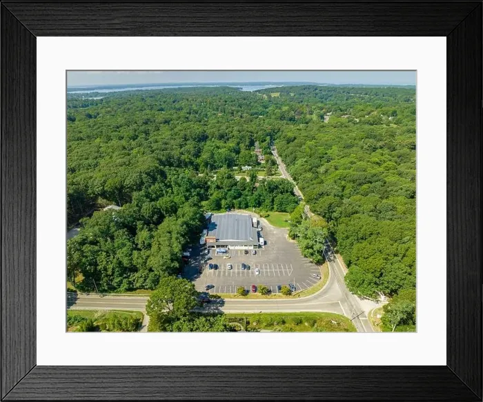 Framed Print : aerial view of the IGA supermarket in Shelter Island, NY
