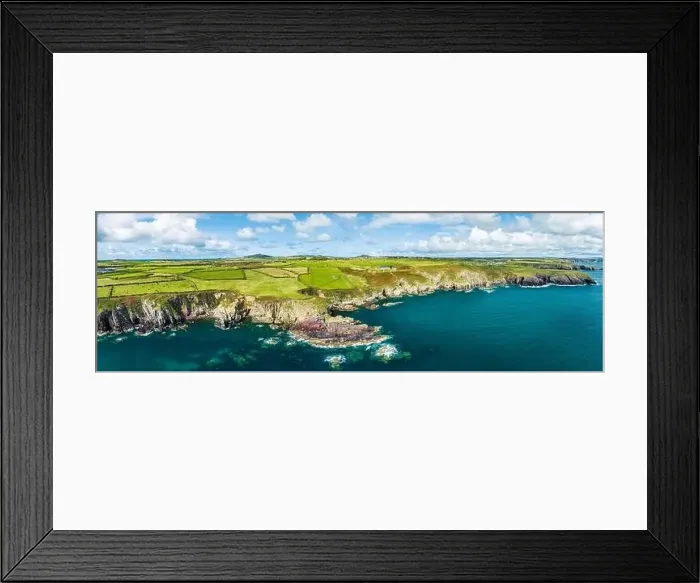Framed Print : Panorama of St. Non's Cliffs and Bay from a drone, St Davids, Haverfordwest, Wales, England Framed Print : Panorama of St. Non's Cliffs and Bay from a drone, St Davids, Haverfordwest, Wales, England