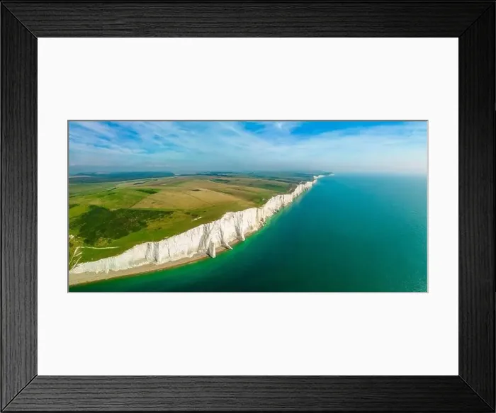 Framed Print : A daytime aerial drone view of the Seven Sisters cliffs on the East Sussex coast, UK Framed Print : A daytime aerial drone view of the Seven Sisters cliffs on the East Sussex coast, UK