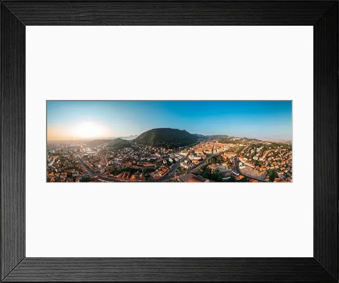 Framed Print : Aerial drone panoramic view of Brasov at sunrise Framed Print : Aerial drone panoramic view of Brasov at sunrise