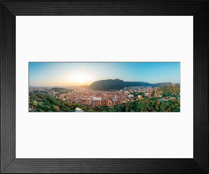 Framed Print : Aerial drone panoramic view of Brasov at sunrise Framed Print : Aerial drone panoramic view of Brasov at sunrise